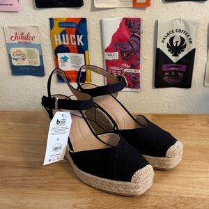 Time and Tru Women's Square Toe Espadrille Wedge Sandals Size 11